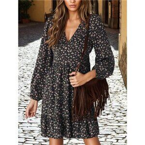 Floral V-Neck Balloon Sleeve Dress